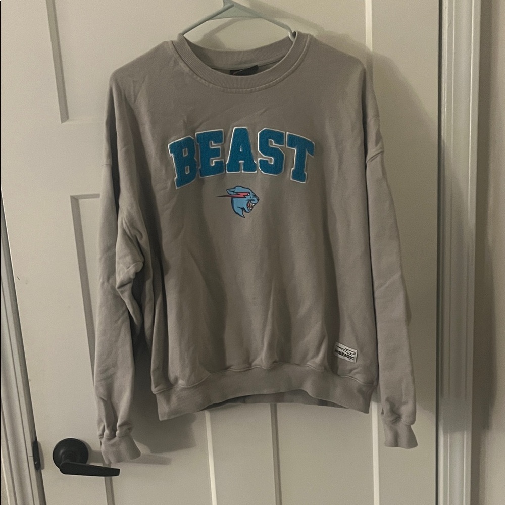 BEAST FASHION Gray Crewneck Sweatshirt with Teal Logo